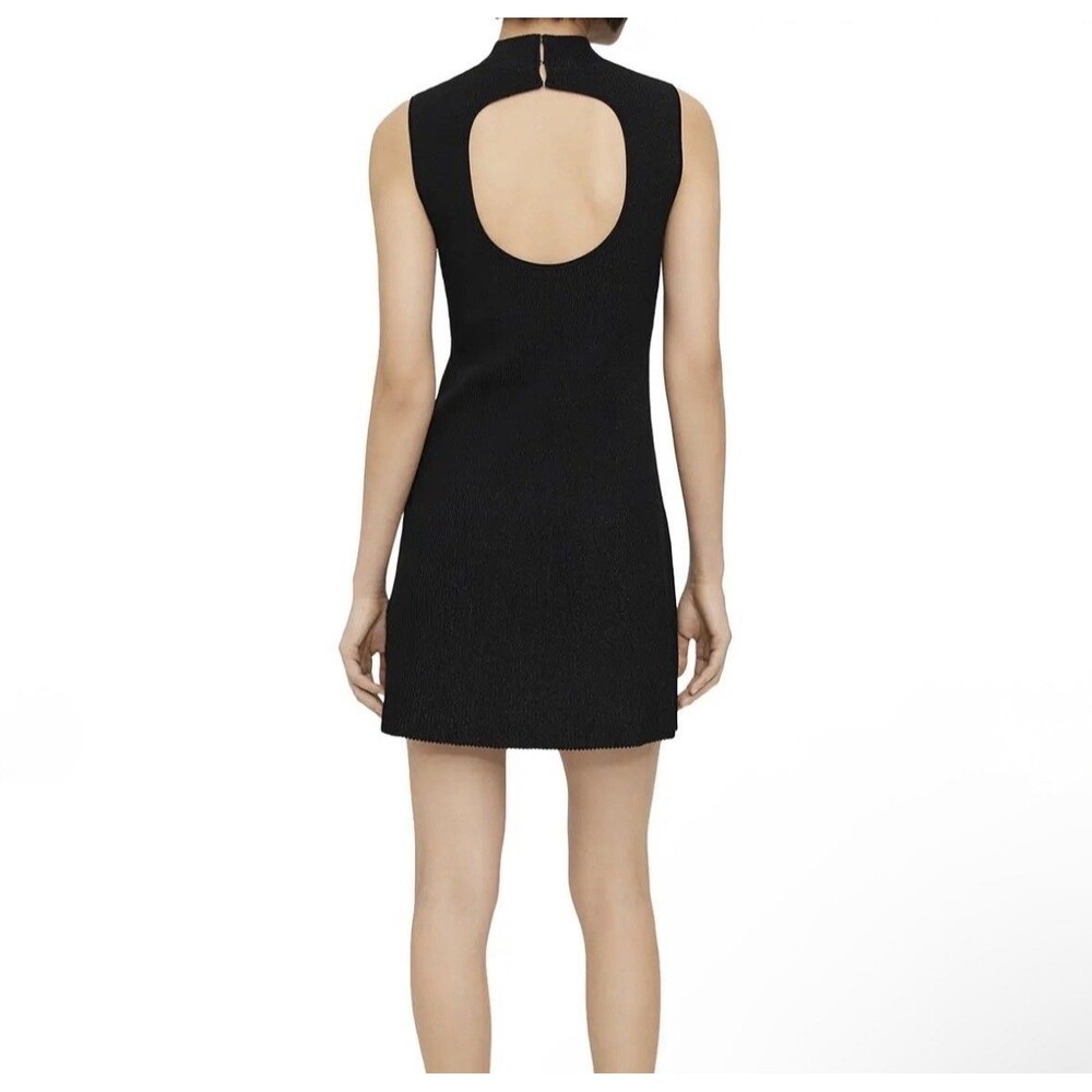 Theory Black Ribbed Knit Stretch Sleeveless Fit & Flare Dress Small Cutout Metal - Picture 4 of 16